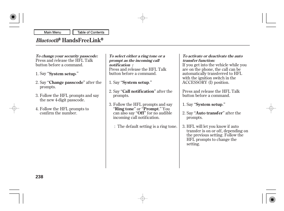 Handsfreelink, Bluetooth | HONDA 2010 Civic Hybrid User Manual | Page 241 / 368