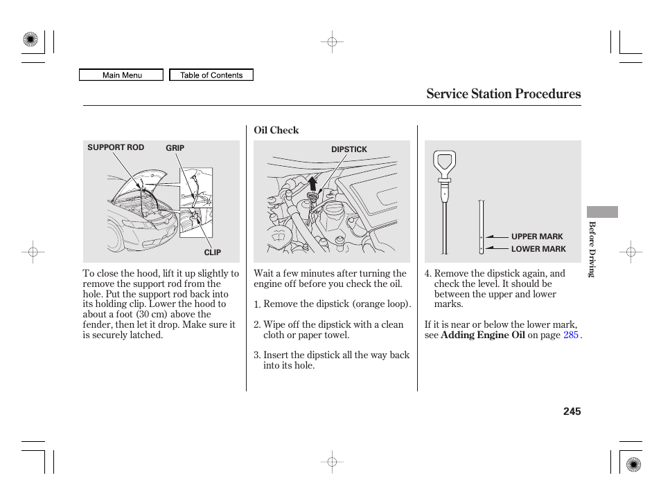 Service station procedures | HONDA 2010 Civic Hybrid User Manual | Page 248 / 368