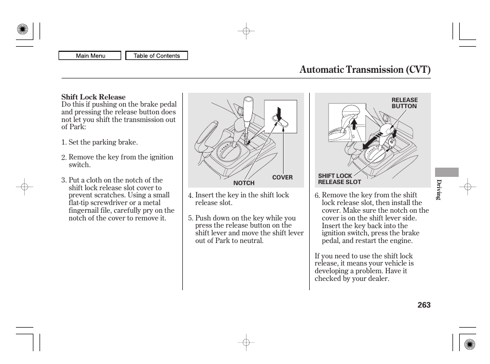 Automatic transmission (cvt) | HONDA 2010 Civic Hybrid User Manual | Page 266 / 368