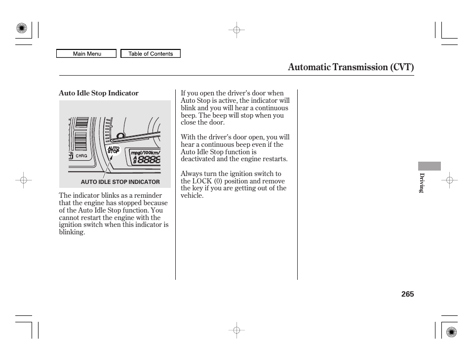 Automatic transmission (cvt) | HONDA 2010 Civic Hybrid User Manual | Page 268 / 368