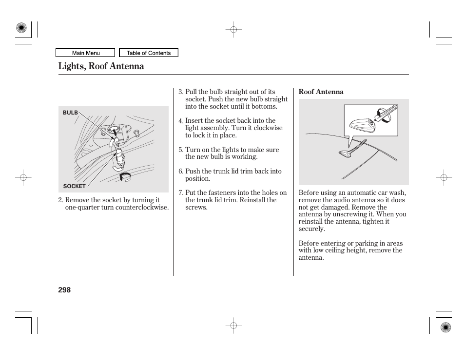 Lights, roof antenna | HONDA 2010 Civic Hybrid User Manual | Page 301 / 368