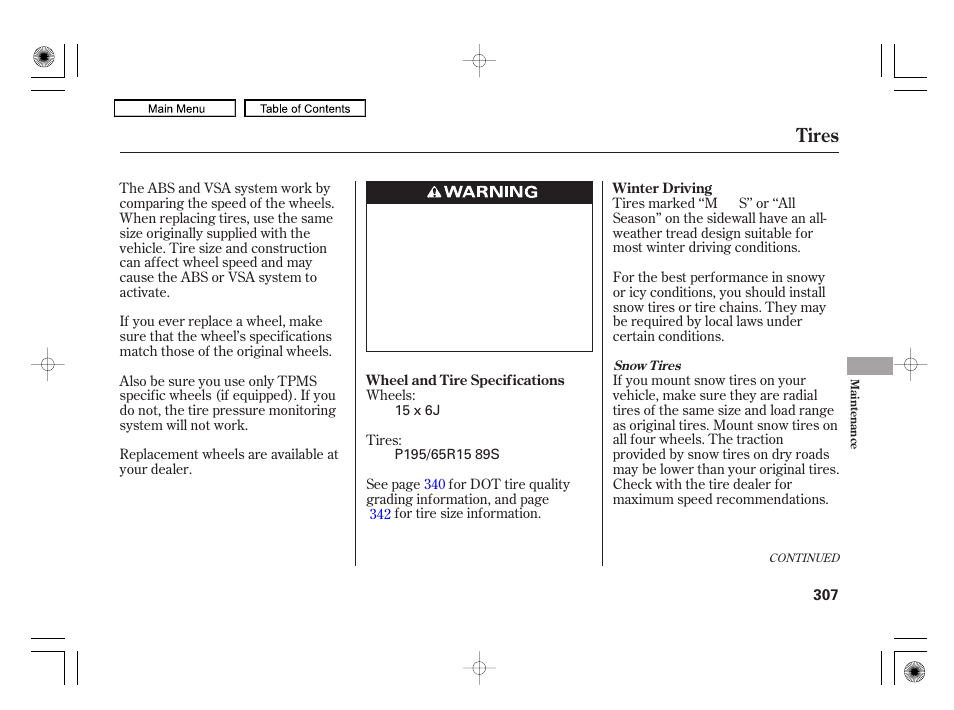 Tires | HONDA 2010 Civic Hybrid User Manual | Page 310 / 368