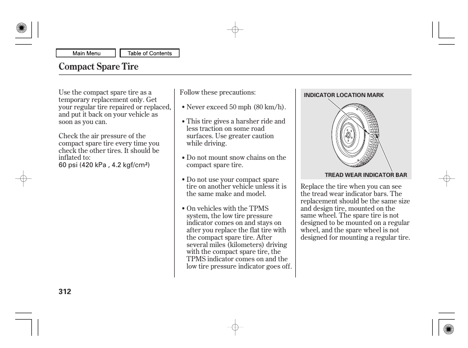 Compact spare tire | HONDA 2010 Civic Hybrid User Manual | Page 315 / 368