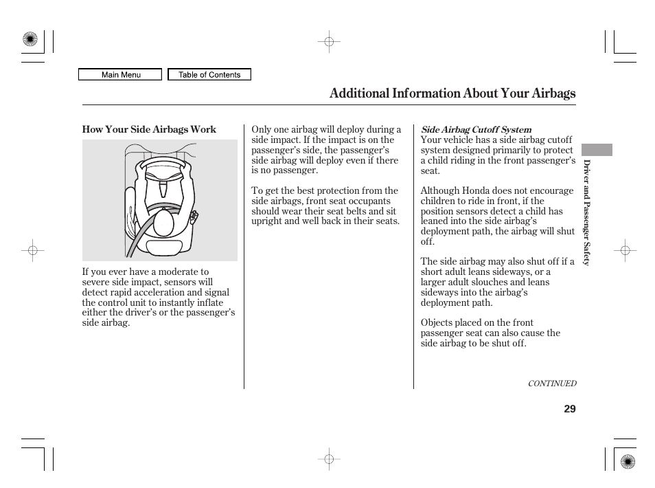 Additional information about your airbags | HONDA 2010 Civic Hybrid User Manual | Page 32 / 368