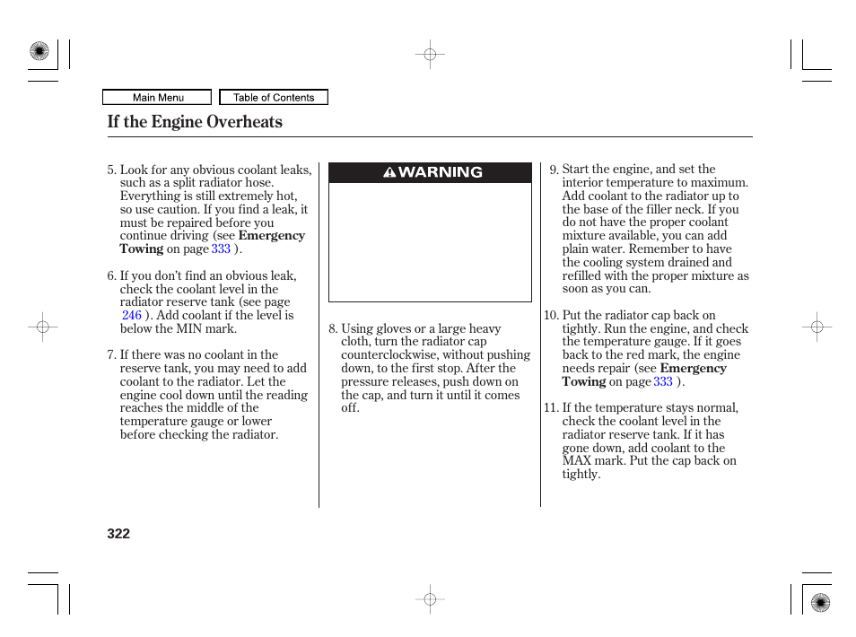 If the engine overheats | HONDA 2010 Civic Hybrid User Manual | Page 325 / 368