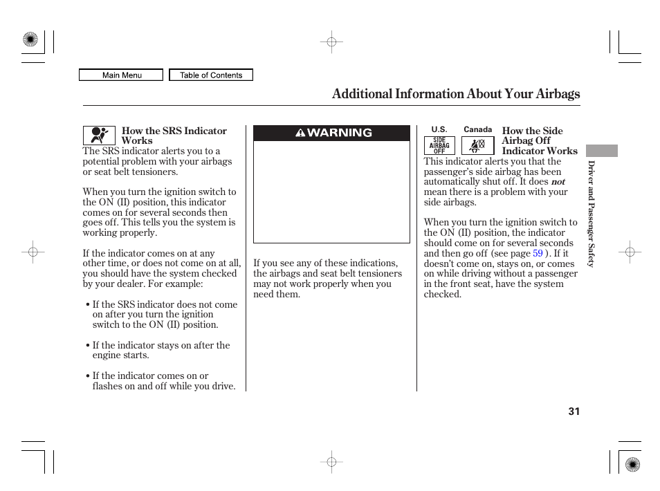 Additional information about your airbags | HONDA 2010 Civic Hybrid User Manual | Page 34 / 368