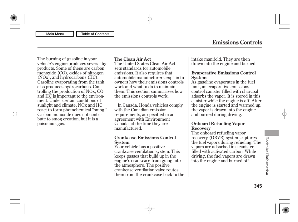 Emissions controls | HONDA 2010 Civic Hybrid User Manual | Page 348 / 368