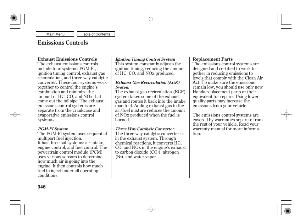 Emissions controls | HONDA 2010 Civic Hybrid User Manual | Page 349 / 368