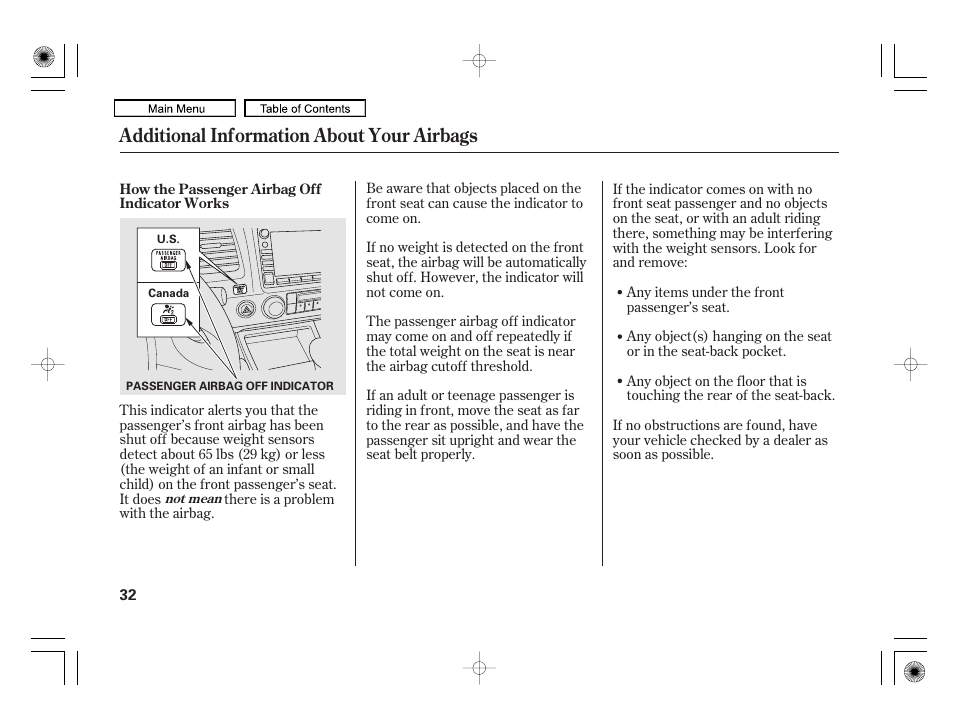 Additional information about your airbags | HONDA 2010 Civic Hybrid User Manual | Page 35 / 368