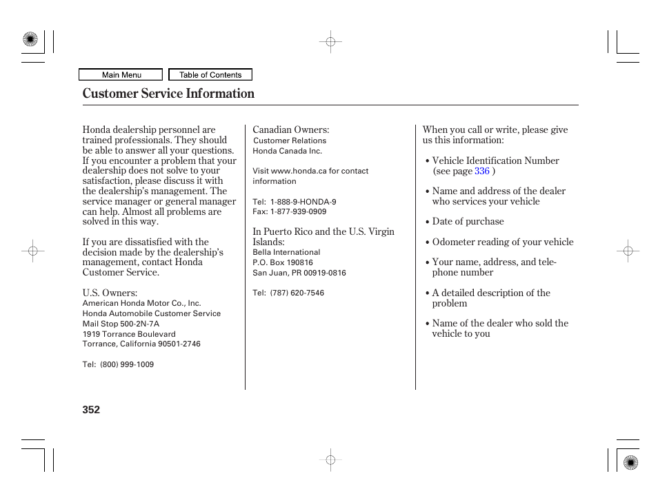 Customer service information | HONDA 2010 Civic Hybrid User Manual | Page 355 / 368