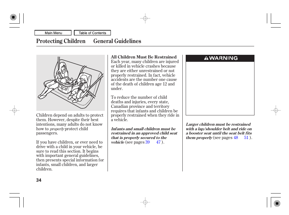 Protecting children general guidelines | HONDA 2010 Civic Hybrid User Manual | Page 37 / 368