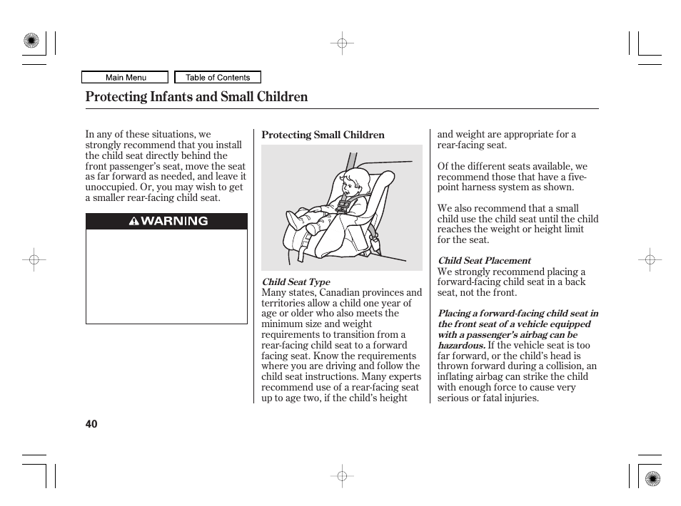 Protecting infants and small children | HONDA 2010 Civic Hybrid User Manual | Page 43 / 368