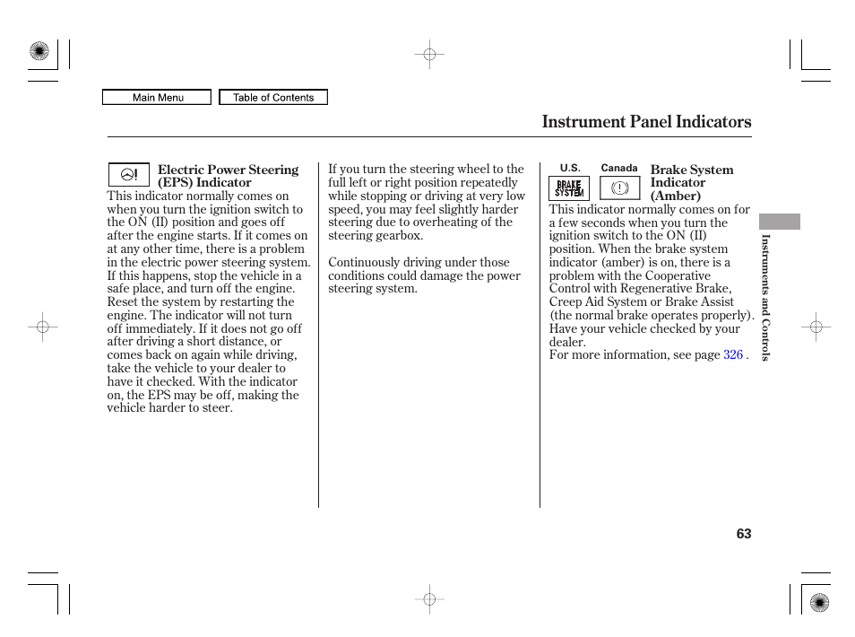 Instrument panel indicators | HONDA 2010 Civic Hybrid User Manual | Page 66 / 368