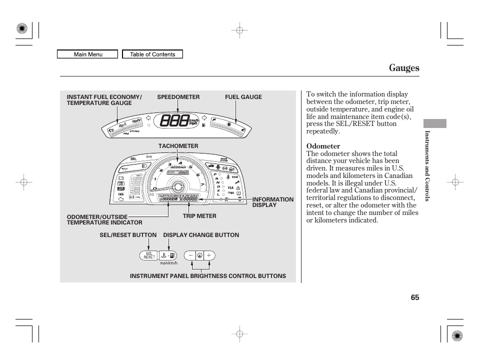 Gauges | HONDA 2010 Civic Hybrid User Manual | Page 68 / 368