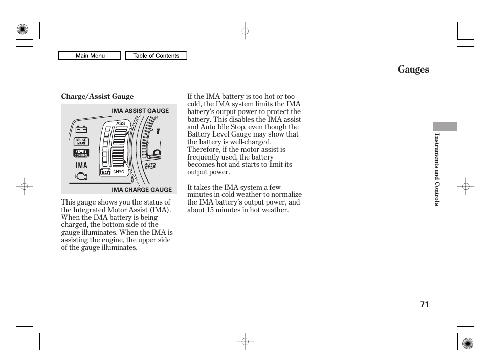 Gauges | HONDA 2010 Civic Hybrid User Manual | Page 74 / 368