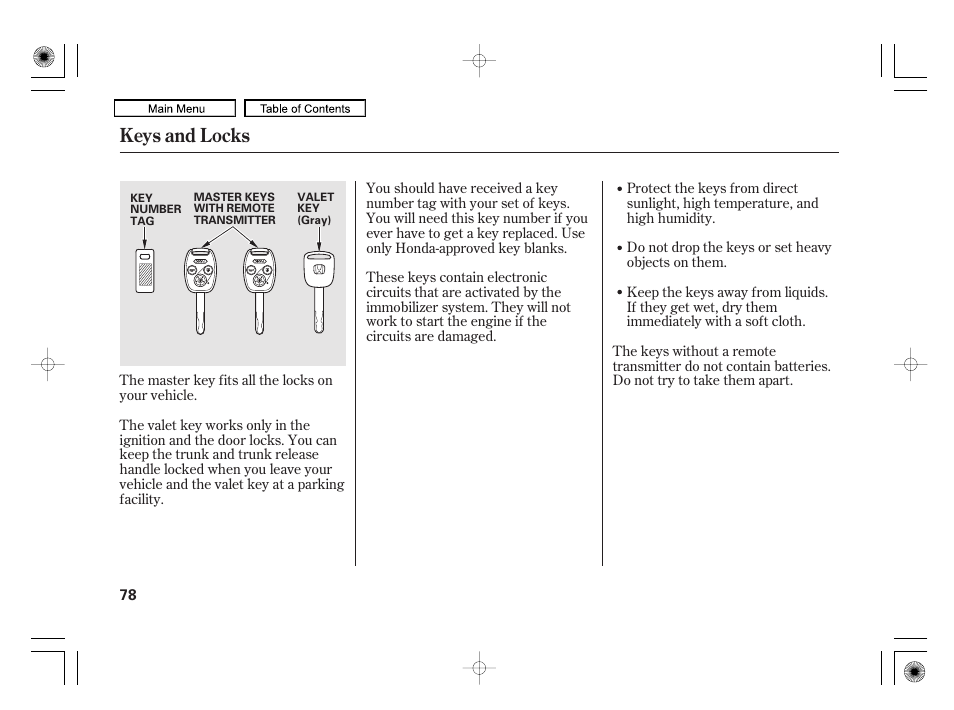 Keys and locks | HONDA 2010 Civic Hybrid User Manual | Page 81 / 368