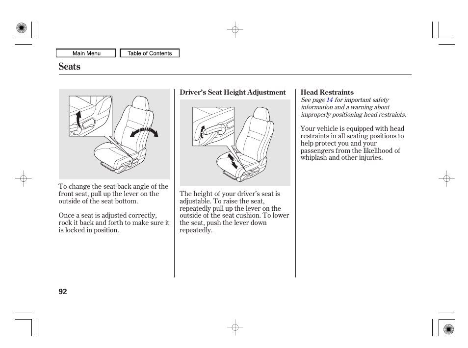 Seats | HONDA 2010 Civic Hybrid User Manual | Page 95 / 368