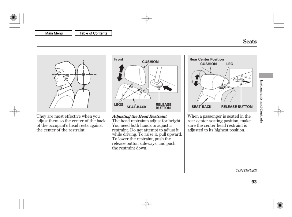 Seats | HONDA 2010 Civic Hybrid User Manual | Page 96 / 368