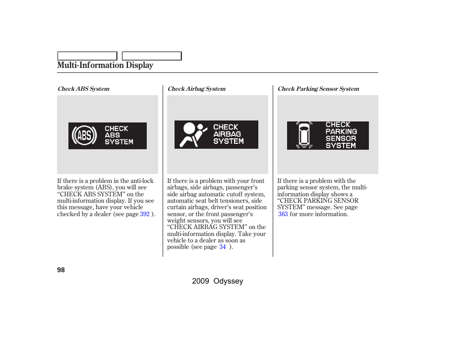 Multi-information display | HONDA 2009 Odyssey User Manual | Page 101 / 532