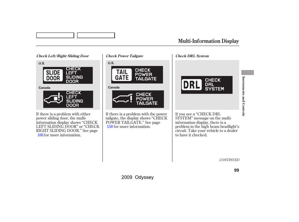 Multi-information display, 2009 odyssey | HONDA 2009 Odyssey User Manual | Page 102 / 532