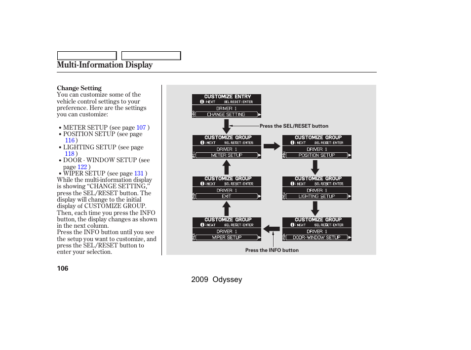 Multi-information display | HONDA 2009 Odyssey User Manual | Page 109 / 532