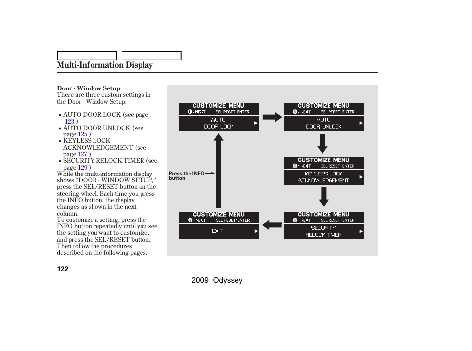 Multi-information display | HONDA 2009 Odyssey User Manual | Page 125 / 532