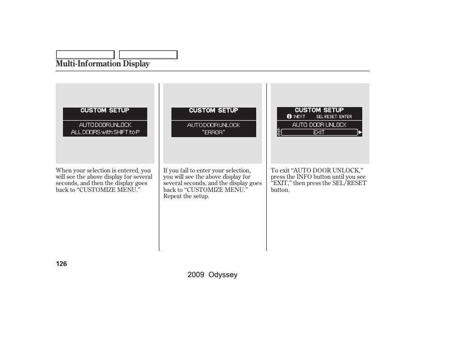 Multi-information display | HONDA 2009 Odyssey User Manual | Page 129 / 532