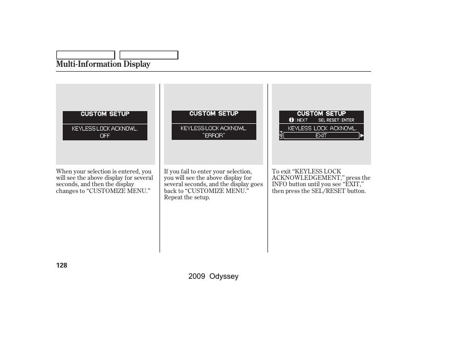 Multi-information display | HONDA 2009 Odyssey User Manual | Page 131 / 532