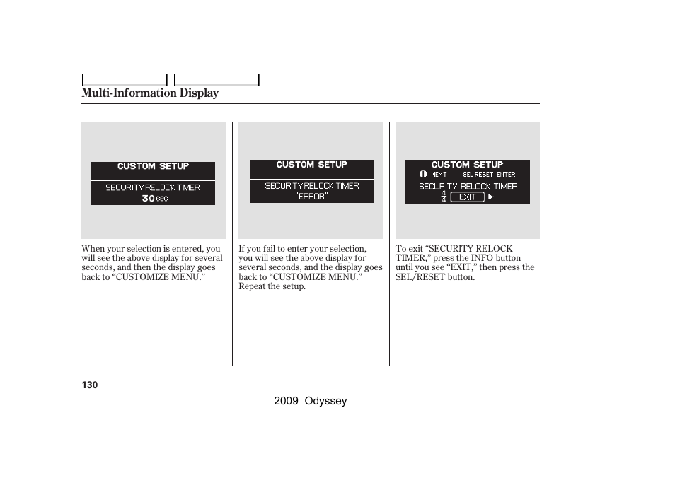 Multi-information display | HONDA 2009 Odyssey User Manual | Page 133 / 532