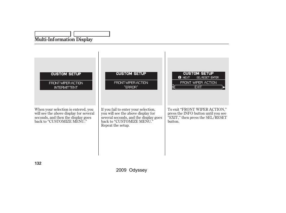 Multi-information display | HONDA 2009 Odyssey User Manual | Page 135 / 532