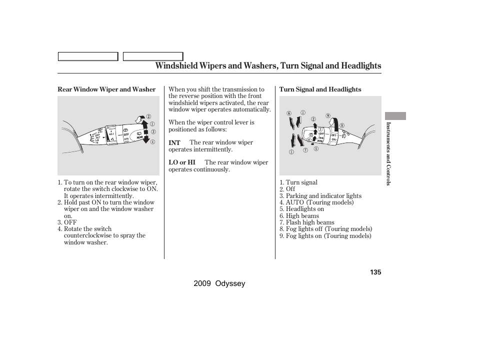 HONDA 2009 Odyssey User Manual | Page 138 / 532