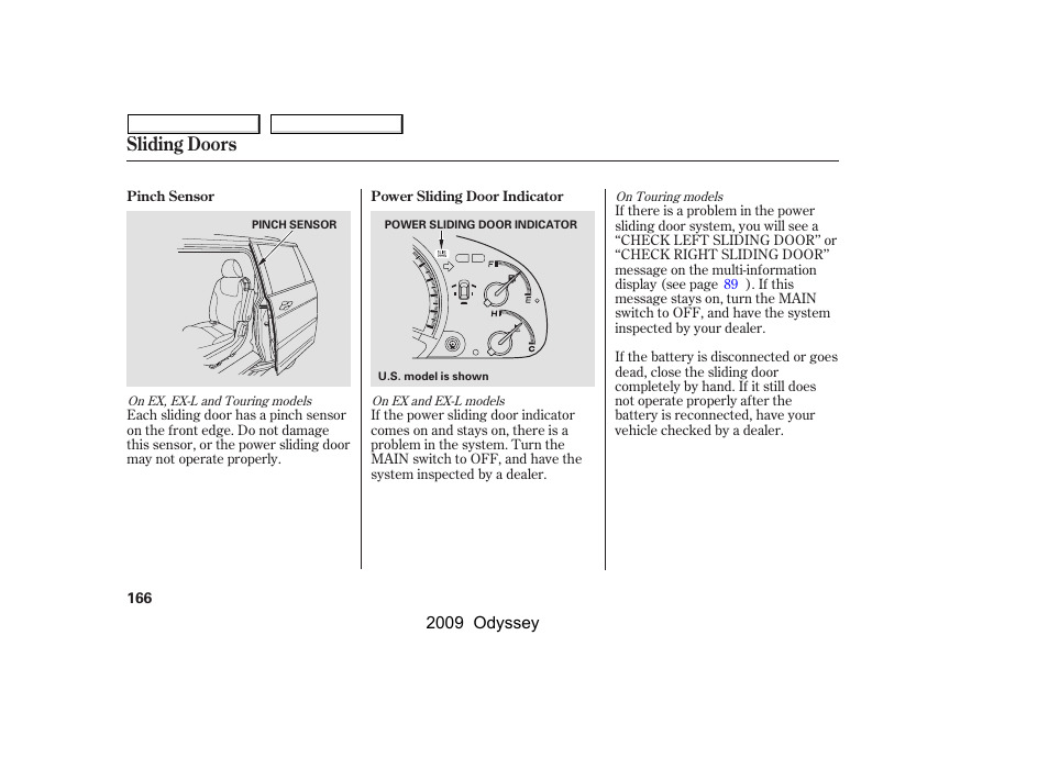 Sliding doors | HONDA 2009 Odyssey User Manual | Page 169 / 532