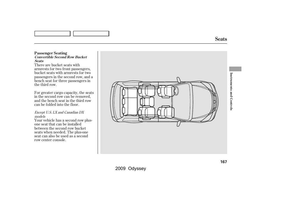 Seats, 2009 odyssey | HONDA 2009 Odyssey User Manual | Page 170 / 532