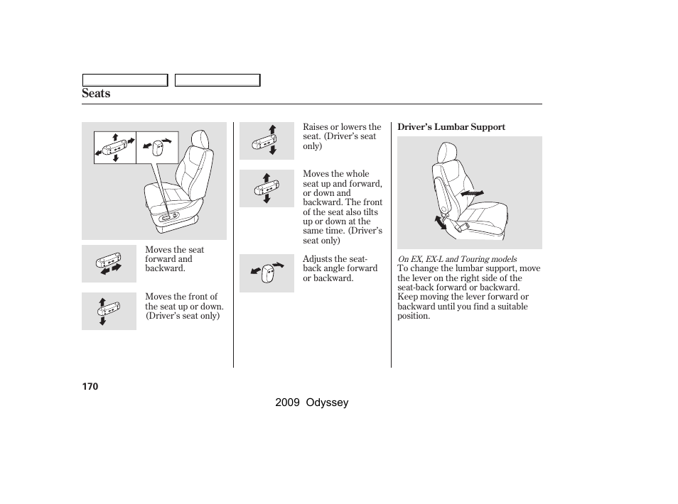 Seats | HONDA 2009 Odyssey User Manual | Page 173 / 532