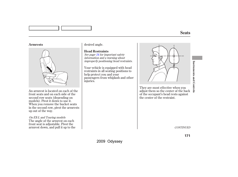 Seats, 2009 odyssey | HONDA 2009 Odyssey User Manual | Page 174 / 532