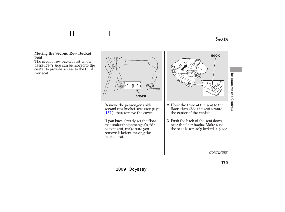 Seats, 2009 odyssey | HONDA 2009 Odyssey User Manual | Page 178 / 532