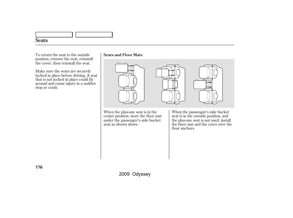 Seats | HONDA 2009 Odyssey User Manual | Page 179 / 532