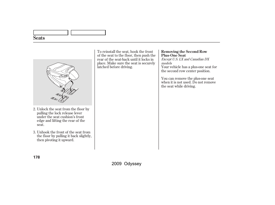 Seats | HONDA 2009 Odyssey User Manual | Page 181 / 532