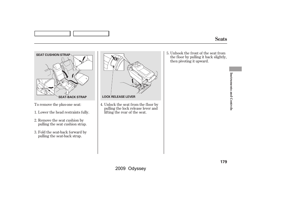 Seats, 2009 odyssey | HONDA 2009 Odyssey User Manual | Page 182 / 532