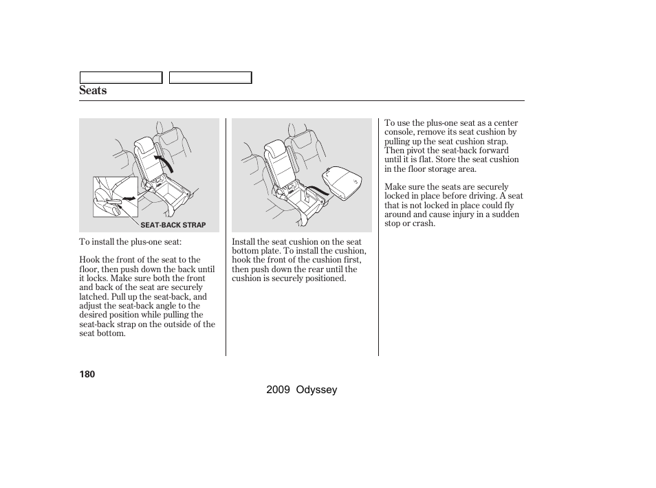 Seats | HONDA 2009 Odyssey User Manual | Page 183 / 532