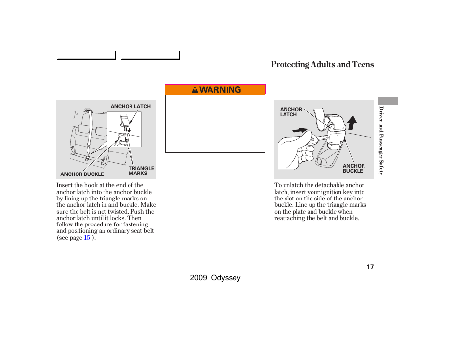 Protecting adults and teens, 2009 odyssey | HONDA 2009 Odyssey User Manual | Page 20 / 532