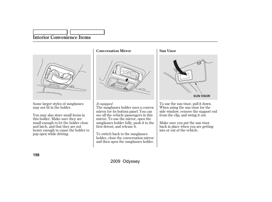 Interior convenience items | HONDA 2009 Odyssey User Manual | Page 201 / 532