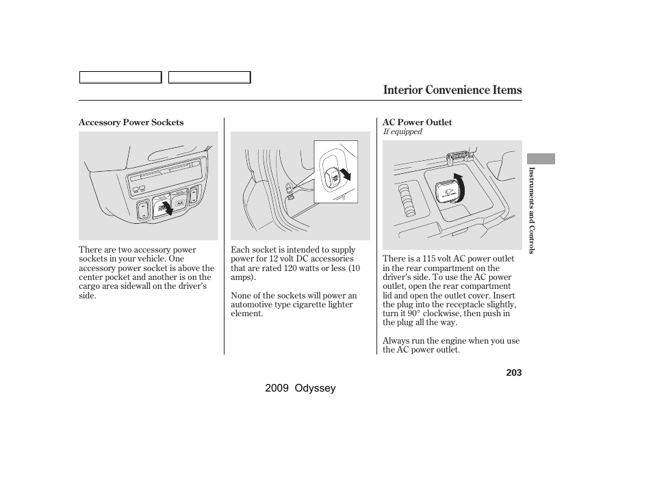 Interior convenience items, 2009 odyssey | HONDA 2009 Odyssey User Manual | Page 206 / 532