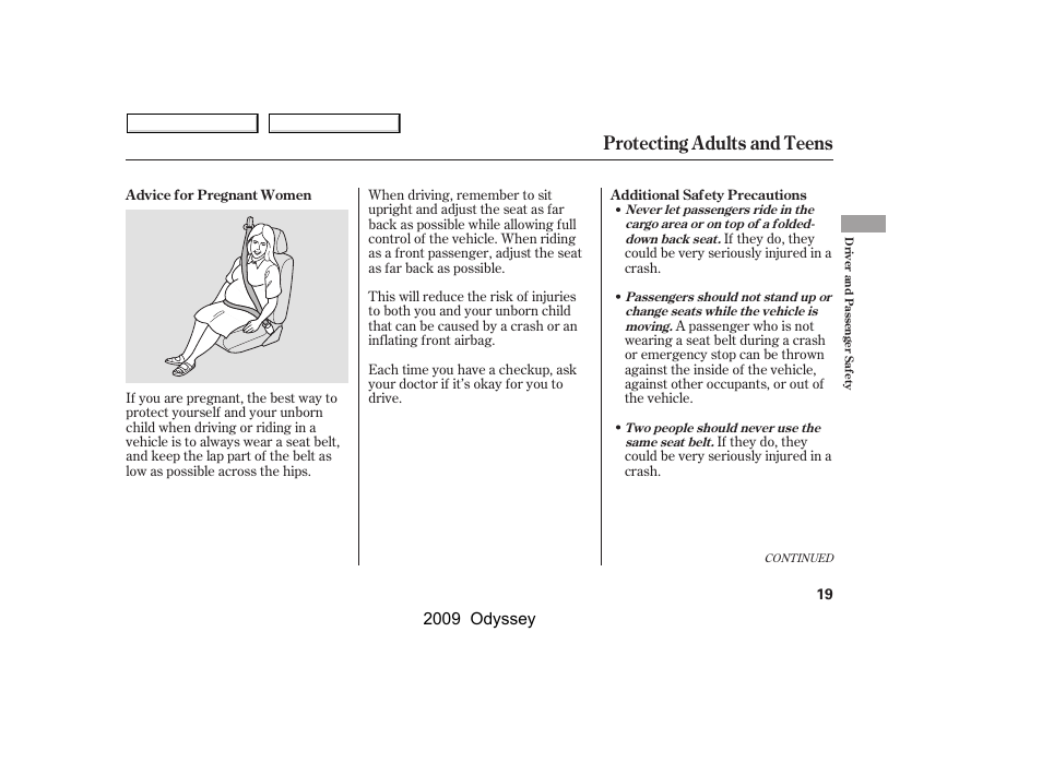 Protecting adults and teens, 2009 odyssey | HONDA 2009 Odyssey User Manual | Page 22 / 532