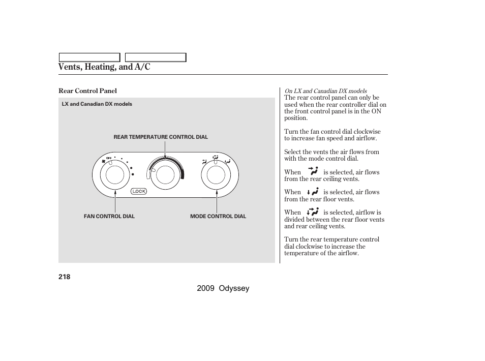 Vents, heating, and a/c | HONDA 2009 Odyssey User Manual | Page 221 / 532