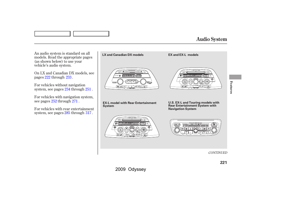 Audio system | HONDA 2009 Odyssey User Manual | Page 224 / 532