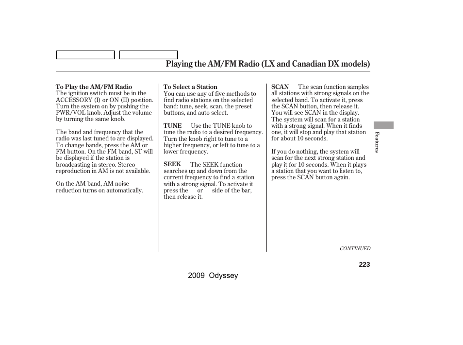 HONDA 2009 Odyssey User Manual | Page 226 / 532