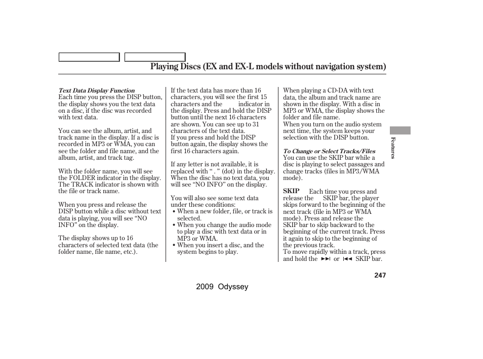 HONDA 2009 Odyssey User Manual | Page 250 / 532