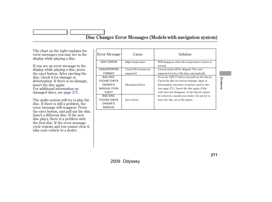 2009 odyssey | HONDA 2009 Odyssey User Manual | Page 274 / 532