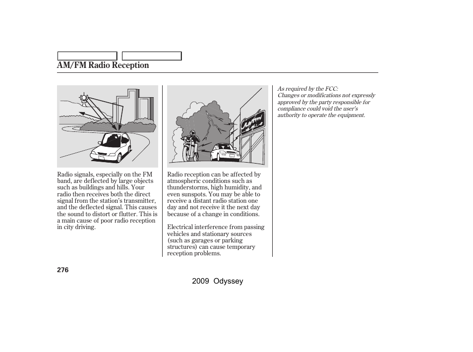 Am/fm radio reception | HONDA 2009 Odyssey User Manual | Page 279 / 532